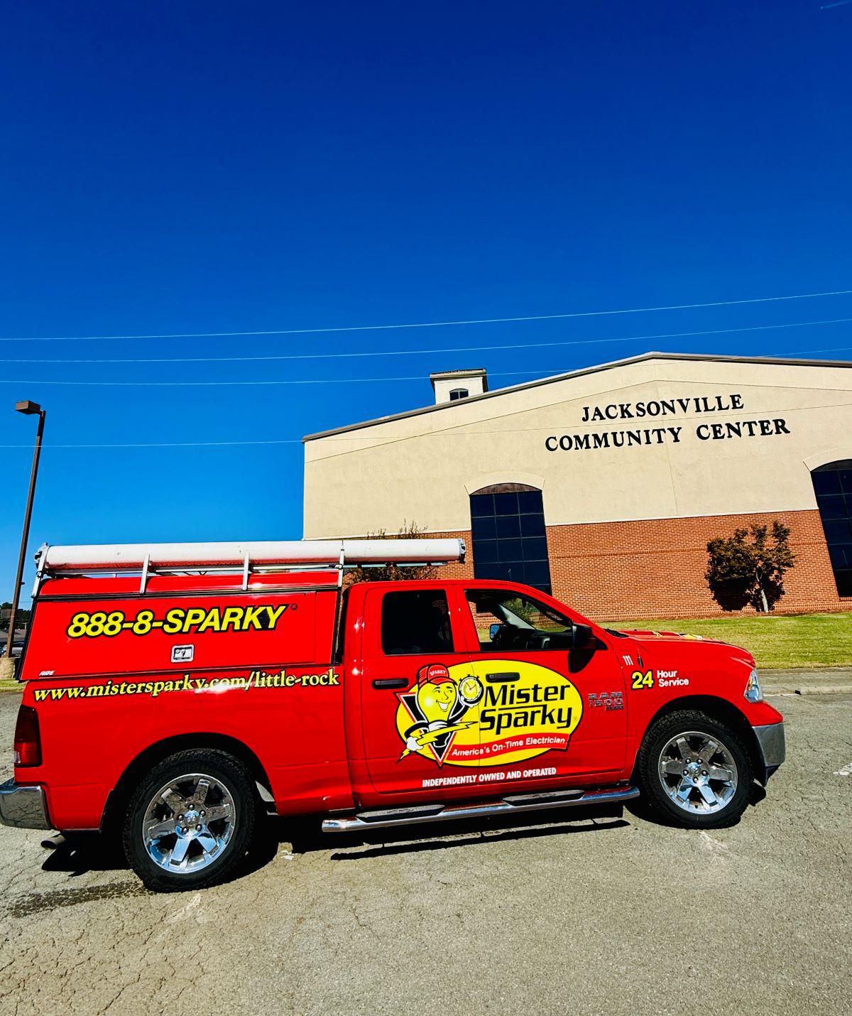 a close up a mister sparky truck